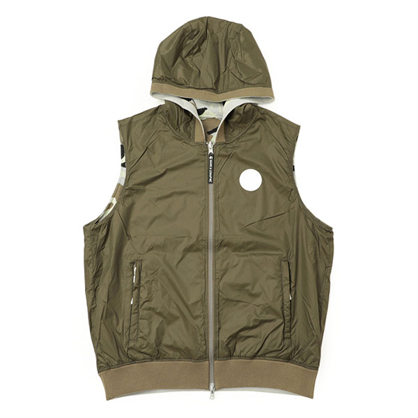 MARK&LONA マークアンドロナGauge Hooded Reversible Vest ニット コットン ナイロン ストレッチ タフタ  リバーシブル MLM-4A-AD32 KHAKI/カーキ｜MARK&LONA｜菅原靴店